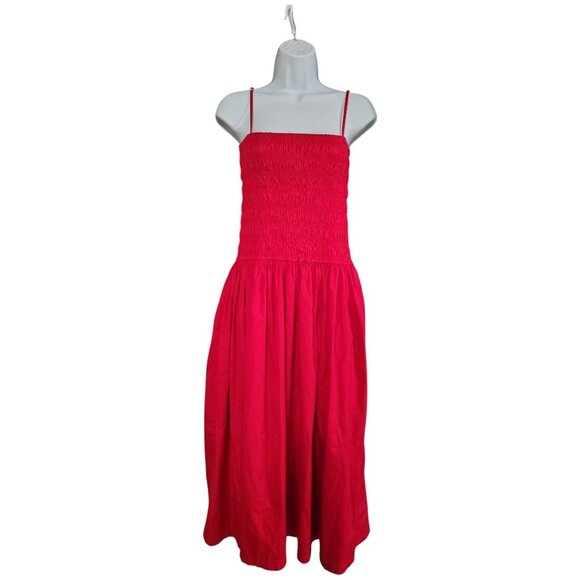 Madewell Poplin Smocked Dress in Red M - Picture 2 of 9